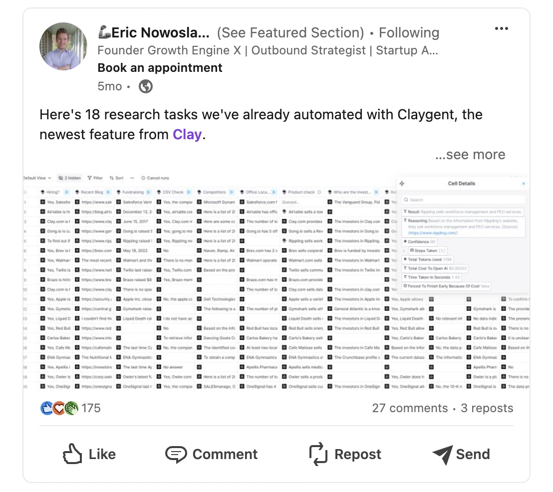 Clay's rise on LinkedIn